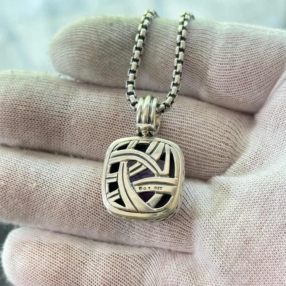 David Yurman Sterling silver 14mm Albion Pendant Necklace with Amethyst 32